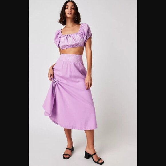 NWT Free People Lotus Crop Top Maxi Skirt 2 Piece Set Purple Orchid White $168.0 - Picture 2 of 13